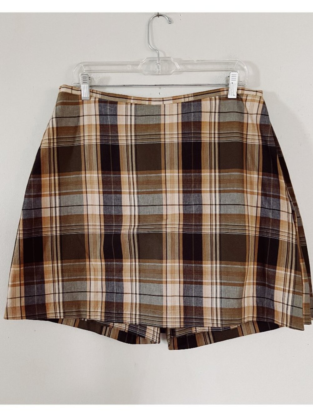 VTG 90s White Stag Sz L Cotton Madras Plaid Skort Wrap Skirt Shorts